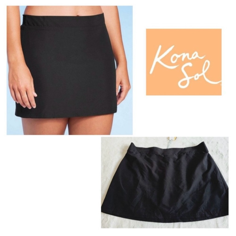 NEW Kona Sol Black High Waist Coverage Swim Skirt Bottoms. Supplex Sport XL